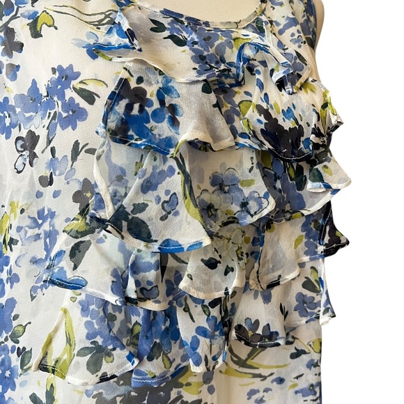 DONCASTER COLLECTION BLOUSE 10 100% SILK RUFFLES SIDE ZIP FLORAL SUMMER FEMININE - Picture 4 of 13